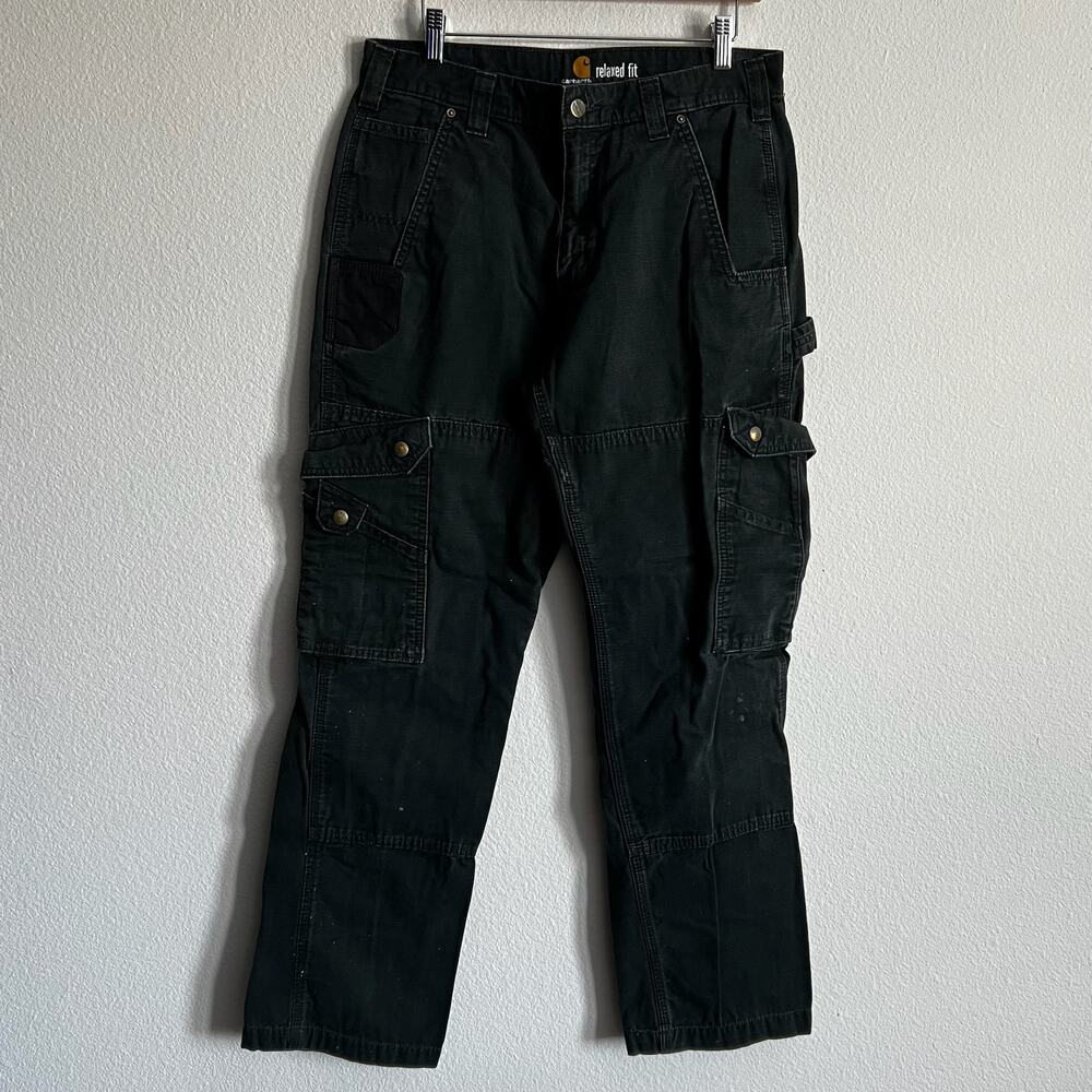 Carhartt black cargo faded work wear carpenter pants